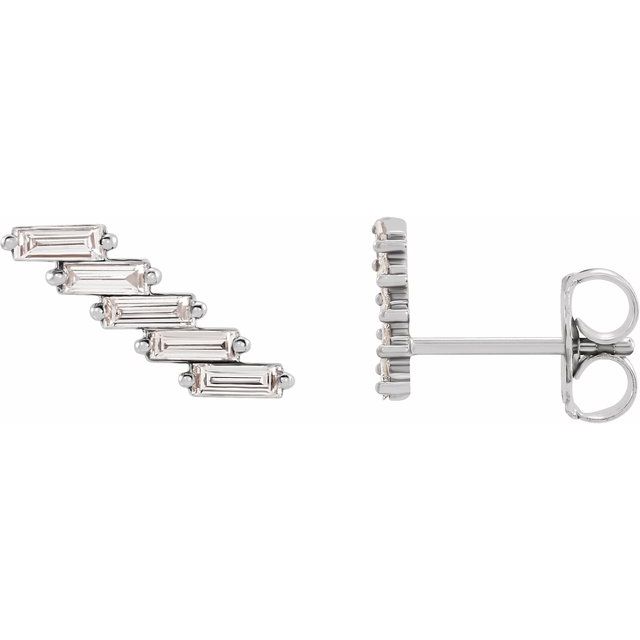 14K White Gold Straight Baguette 3 X 1 Mm Friction Back Polished 1/4 Ctw Natural Diamond Ear Climbers