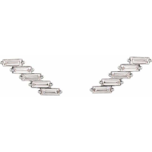 14K White Gold Straight Baguette 3 X 1 Mm Friction Back Polished 1/4 Ctw Natural Diamond Ear Climbers