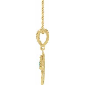 14K Yellow Gold Round 3Mm G-H I1 Natural Turquoise And .08 Ctw Natural Diamond Eye Of Horus Necklace, Length: 18 In