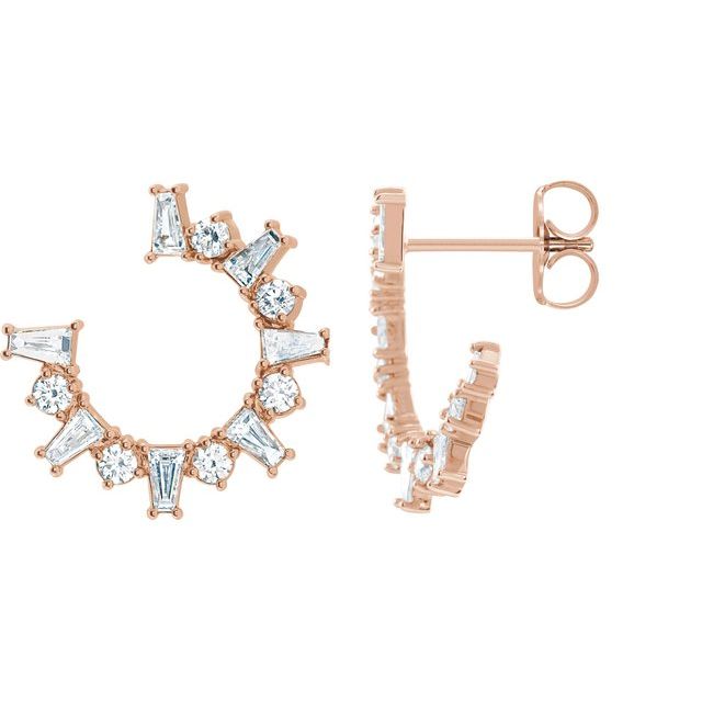 14K White Or Rose Gold Tapered Baguette 3.25 X 2 X 1 Mm Friction Backs Polished 1 Ctw Natural Diamond Front-Facing Hoop Earrings