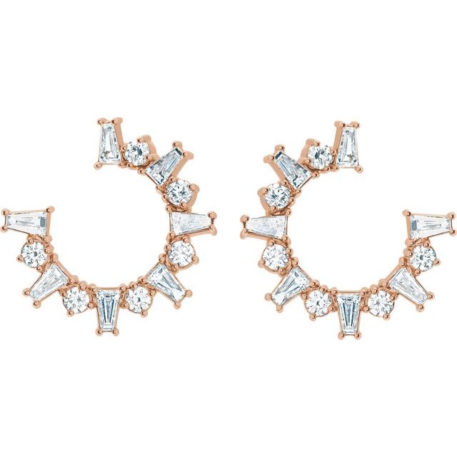 14K White Or Rose Gold Tapered Baguette 3.25 X 2 X 1 Mm Friction Backs Polished 1 Ctw Natural Diamond Front-Facing Hoop Earrings