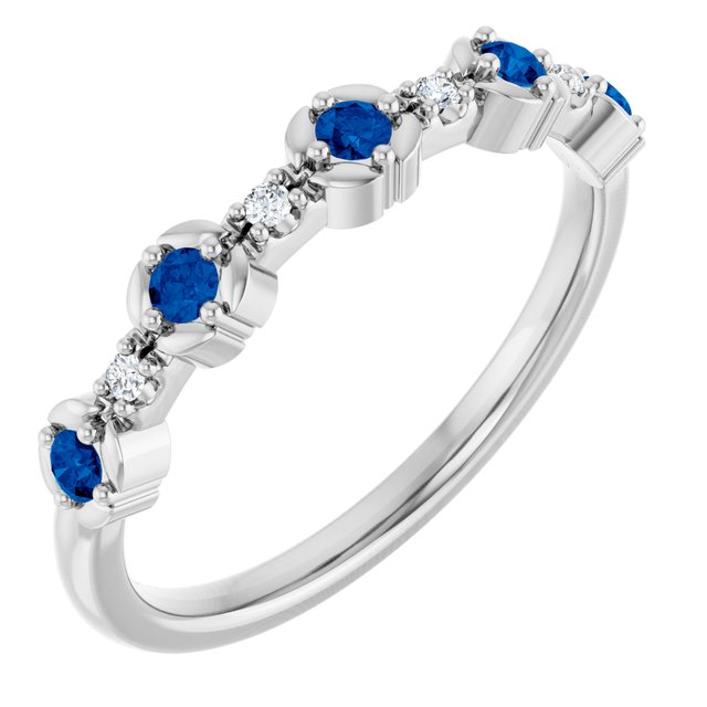 14K Yellow Or White Gold Round 2 Mm Polished Natural Blue Sapphire And .04 Ctw Natural Diamond Stackable Ring, Size 7