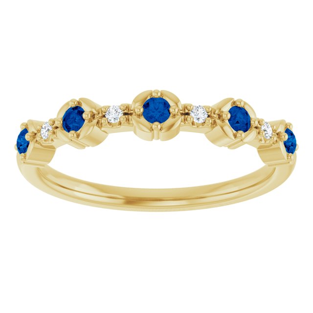 14K Yellow Or White Gold Round 2 Mm Polished Natural Blue Sapphire And .04 Ctw Natural Diamond Stackable Ring, Size 7