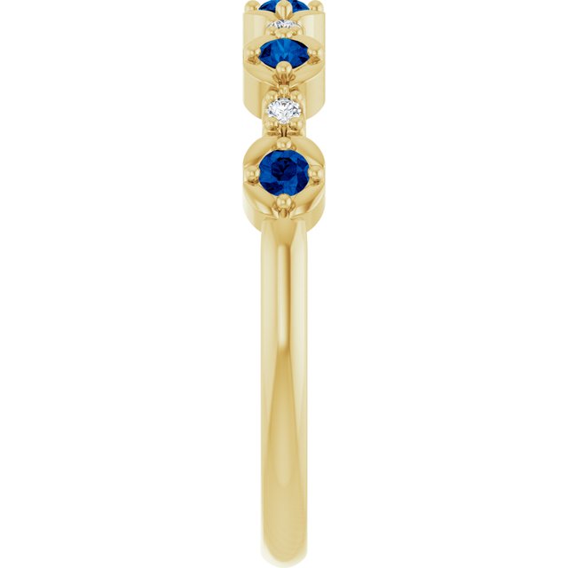 14K Yellow Or White Gold Round 2 Mm Polished Natural Blue Sapphire And .04 Ctw Natural Diamond Stackable Ring, Size 7