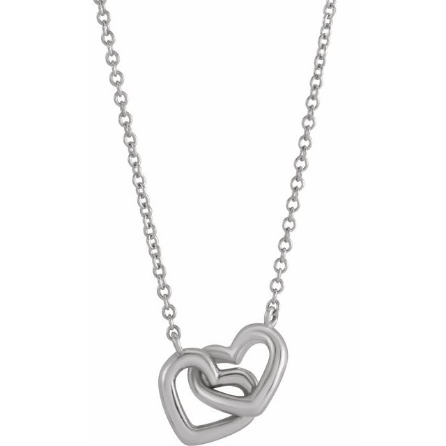 Sterling Silver 9.22 X 7.93 Mm 16 In Polished Interlocking Hearts Necklace