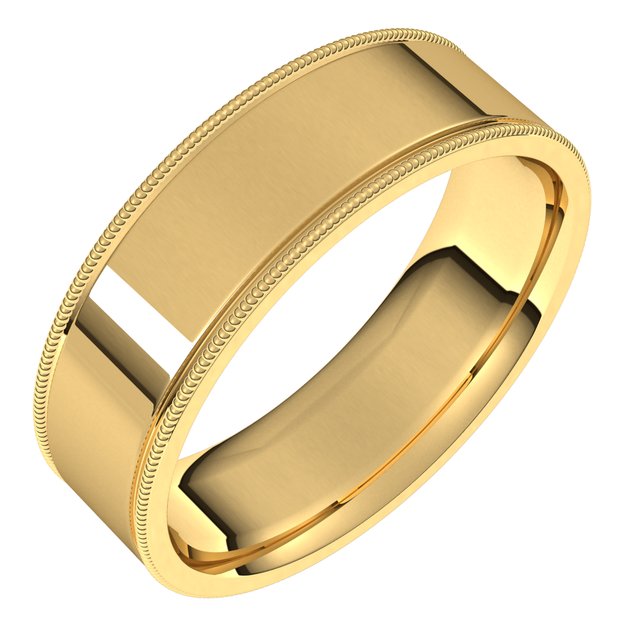 10K Yellow Gold 6 Mm Milgrain Standard Fit Flat Band, Size 8.5