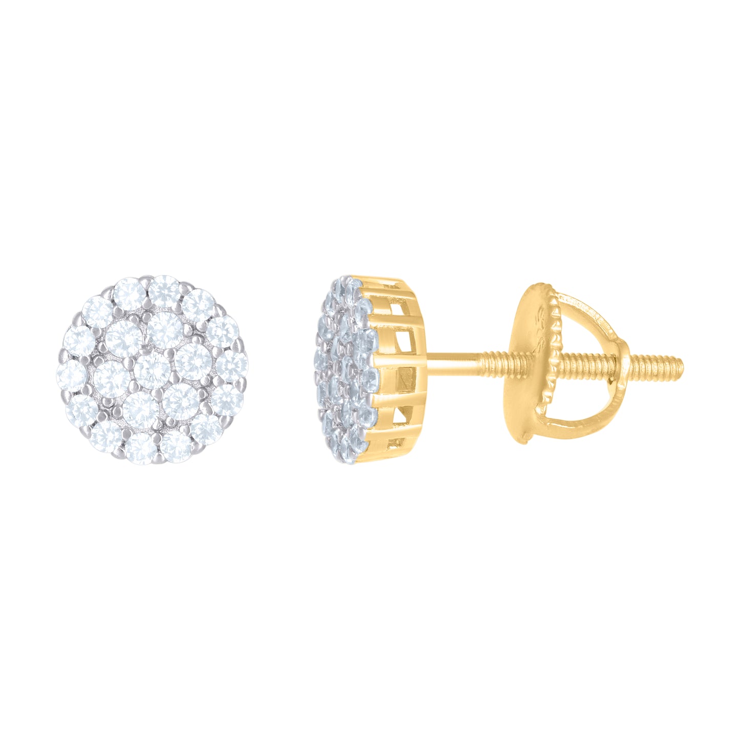 Sterling Silver Or Yellow-Tone Unisex Round Cubic Zirconia Stud Flower Cluster Fashion Earrings