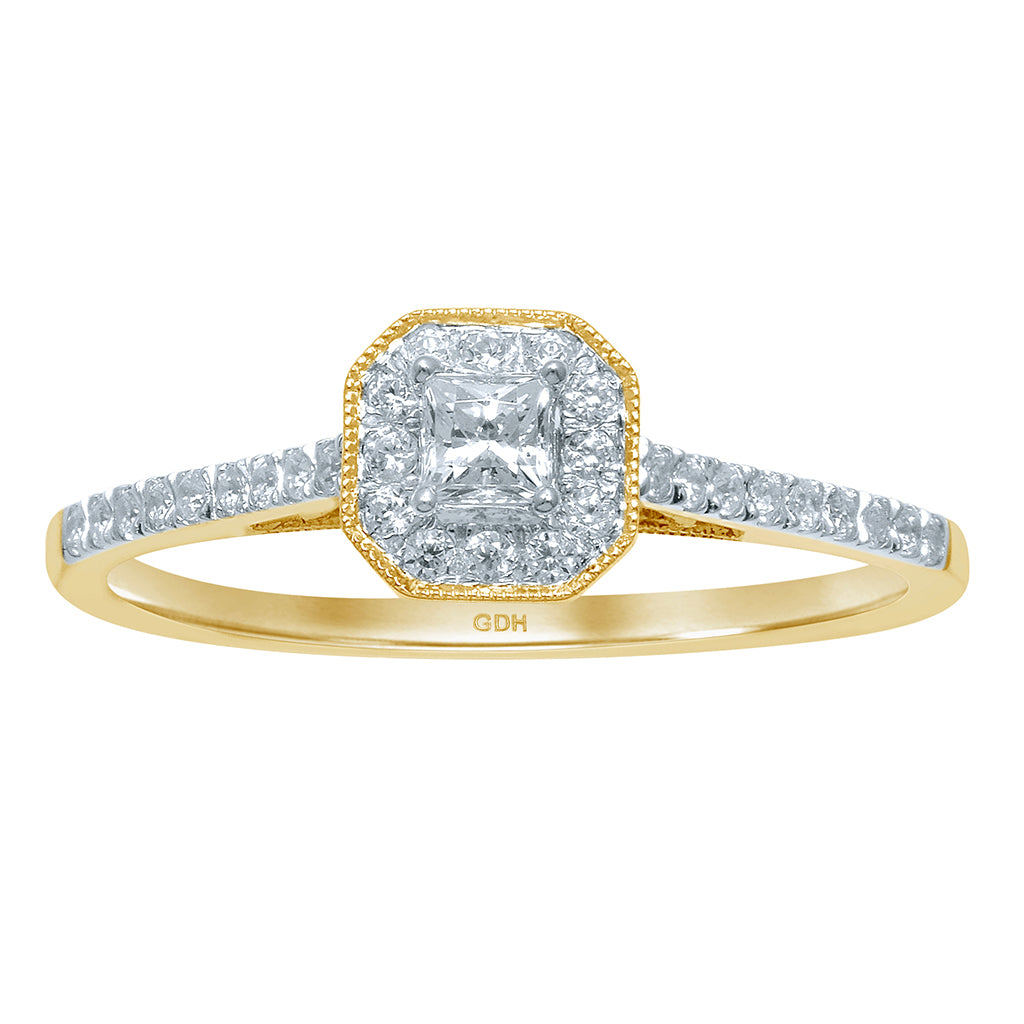 10K Yellow Gold 0.31-0.34 Cttw Princess & Rounds Diamond Ladies Ring