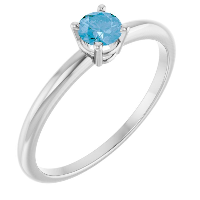 14K White Gold Round 3 Mm Polished Natural Swiss Blue Topaz Birthstone Ring, Size 3