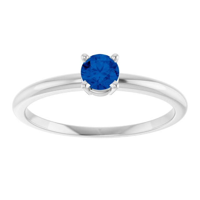 Sterling Silver Round 4 Mm Polished Natural Blue Sapphire Birthstone Ring, Size 7