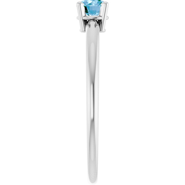 14K White Gold Round 3 Mm Polished Natural Swiss Blue Topaz Birthstone Ring, Size 3