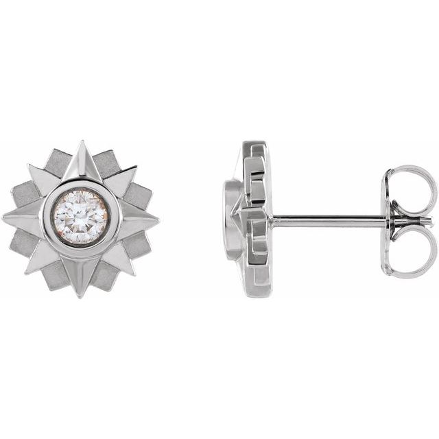 14K White Gold 3.25 Mm Round Friction Back Polished 1/3 Ctw Natural Diamond Sun Earrings