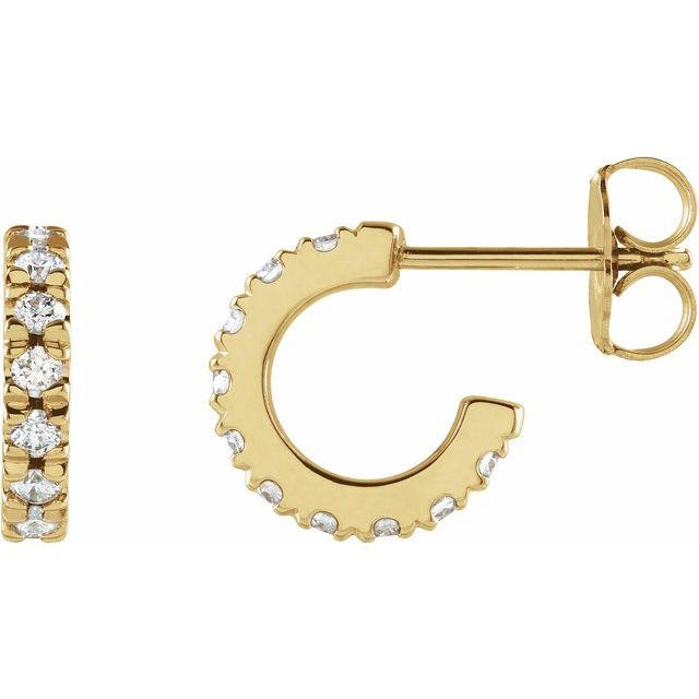 14K Yellow Or White Or Rose Gold Round 1.7Mm Si1-Si2, Gh Friction Back Polished Lab-Grown Diamond French-Set C-Hoop Earrings
