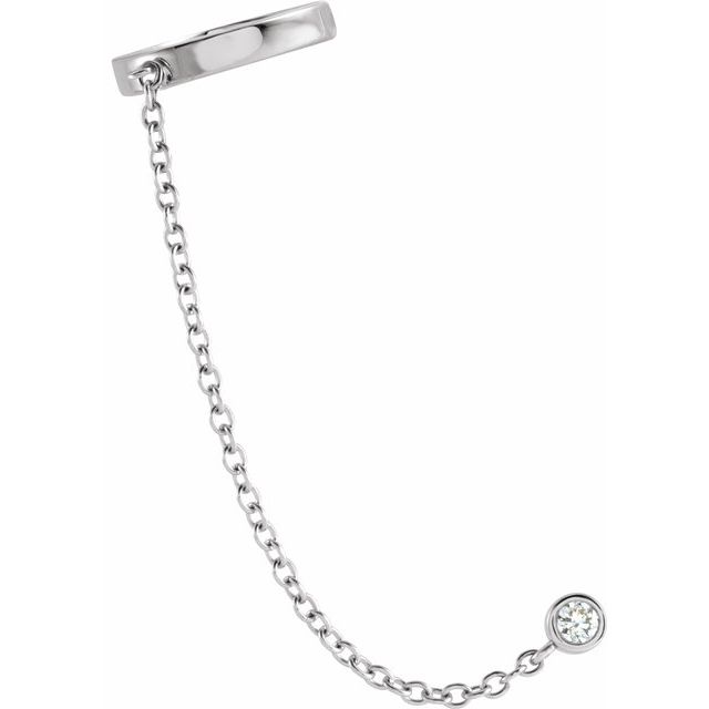 14K Yellow Or White Gold 3 Mm Round Polished 1/10 Ct Natural Diamond Single Ear Cuffs With Chain