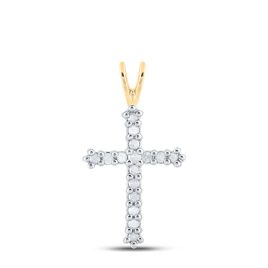 10K Yellow Gold Womens Round Diamond Cross Pendant 1/4 Cttw
