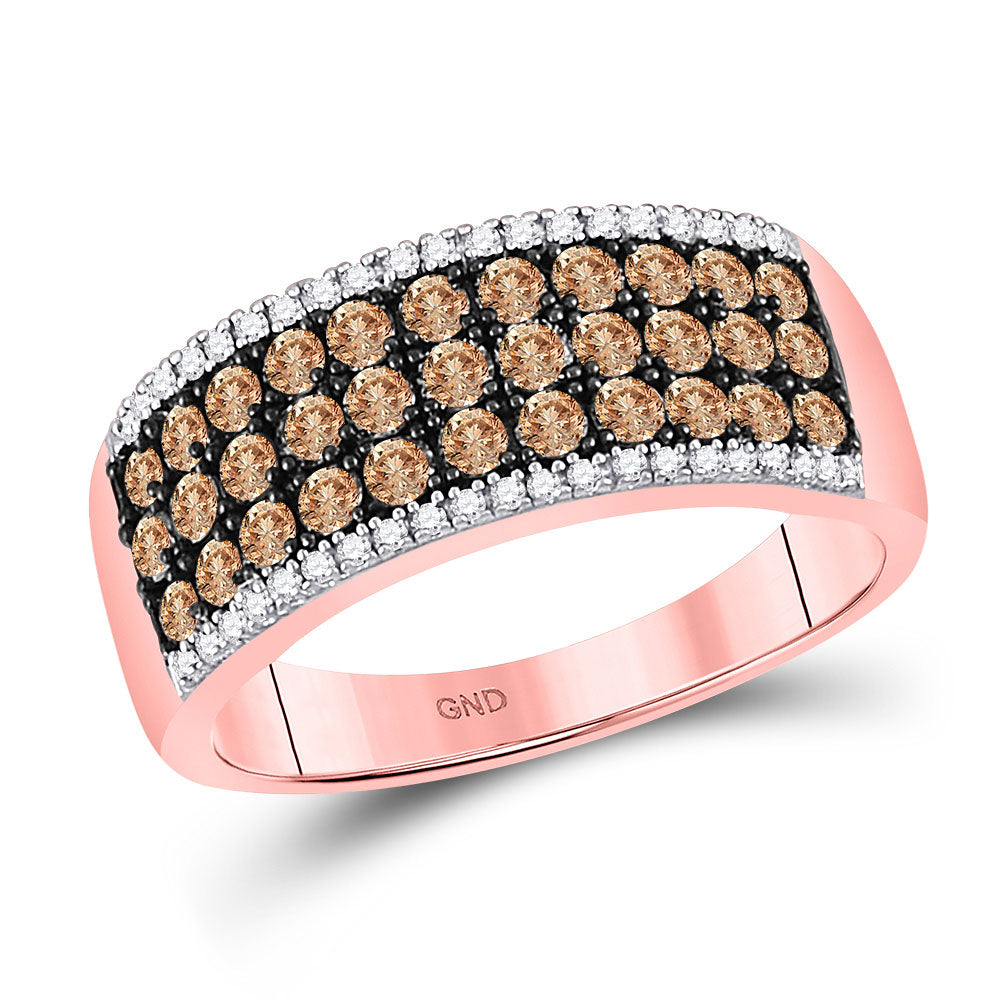 14K Rose Gold Womens Round Brown Diamond Band Ring 1 Cttw, Womens Size: 5-10