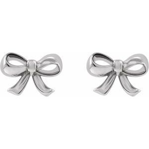Sterling Silver 12.02 X 8.62 Mm Pair Friction Backs Included Polished Bow Stud Earrings