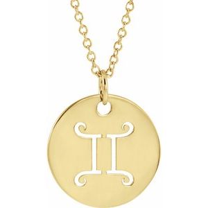 14K Yellow Or White Or Rose Gold Or Sterling Silver Polished Round Zodiac Necklace