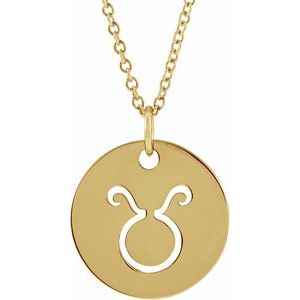 14K Yellow Or White Or Rose Gold Or Sterling Silver Polished Round Zodiac Necklace