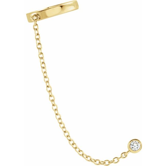 14K Yellow Or White Gold 3 Mm Round Polished 1/10 Ct Natural Diamond Single Ear Cuffs With Chain