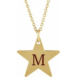 14K Yellow Gold 12 X 12 Mm 16-18 In Polished Engravable Star Necklace