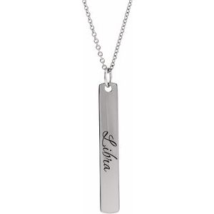 Sterling Silver 33 X 4.5 Mm 16-18 In Polished Engravable Rounded Retangle Necklace