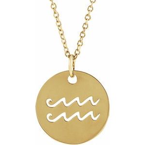 14K Yellow Or White Or Rose Gold Or Sterling Silver Polished Round Zodiac Necklace