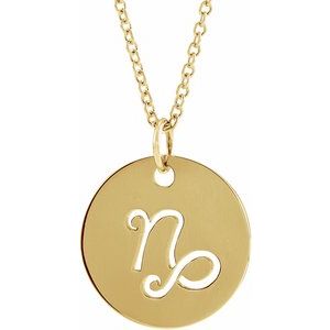 14K Yellow Or White Or Rose Gold Or Sterling Silver Polished Round Zodiac Necklace