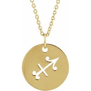 14K Yellow Or White Or Rose Gold Or Sterling Silver Polished Round Zodiac Necklace