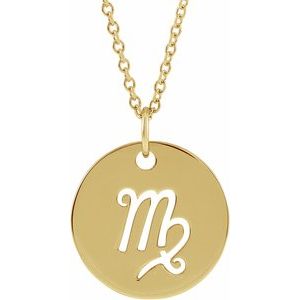 14K Yellow Or White Or Rose Gold Or Sterling Silver Polished Round Zodiac Necklace