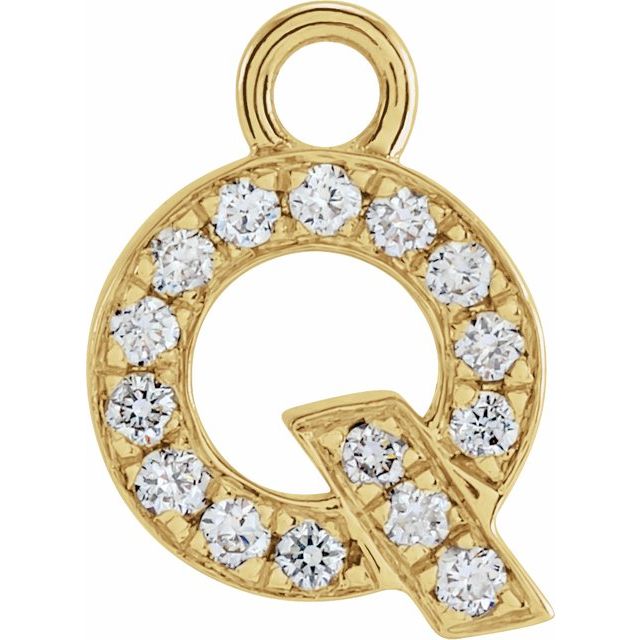 14K Yellow Or White Or Rose Gold Round I1, H+ Polished Natural Diamond Initial Dangle