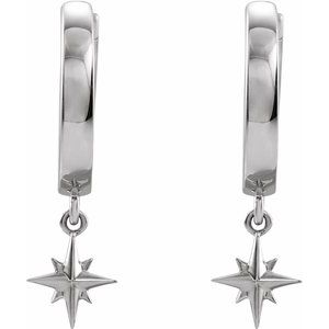 Sterling Silver Hoop Earrings With Star Dangle