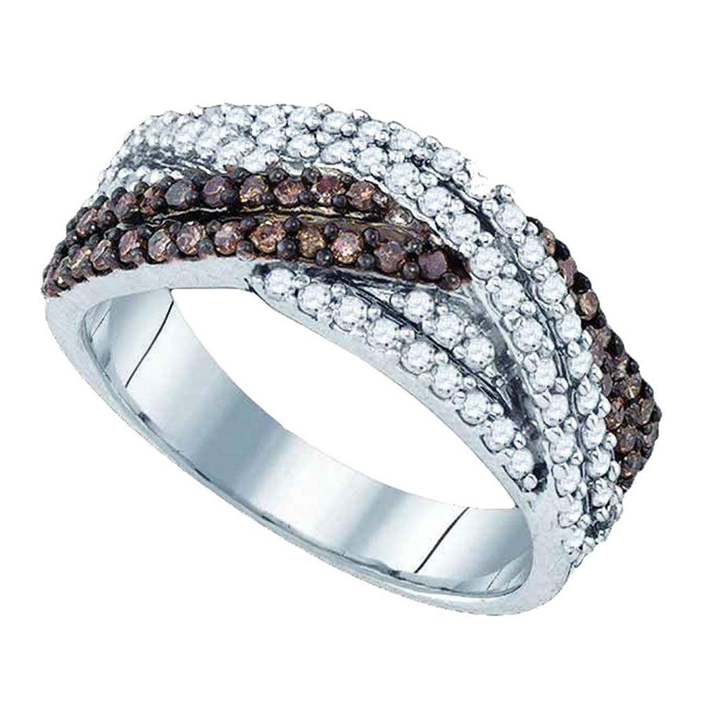 Sterling Silver Womens Round Brown Diamond Crossover Band Ring 3/4 Cttw, Womens Size: 5-10