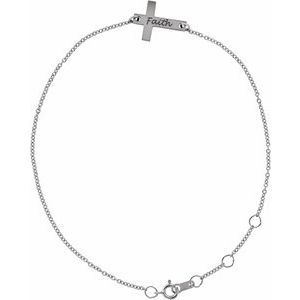Sterling Silver 13 X 10 Mm 6 1/2-7 1/2 In Polished Engravable Petite Sideways Cross Bracelet