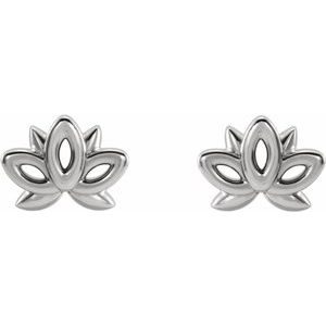 Sterling Silver 8 X 6 Mm Pair Friction Backs Included Polished Lotus Stud Earrings