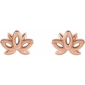 14K Rose Gold 8 X 6 Mm Pair Friction Backs Included Polished Lotus Stud Earrings