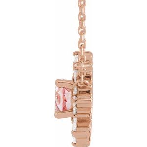 14K Rose Gold Round 5Mm G-H Si2-Si3 Natural Morganite And 3/8 Ctw Natural Diamond Starburst Necklace, Length: 18 In