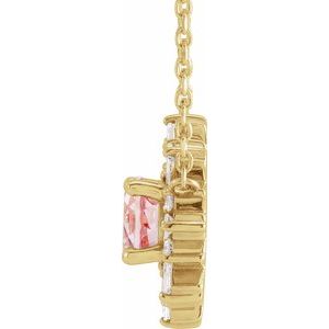 14K Yellow Gold Round 5Mm G-H Si2-Si3 Natural Morganite And 3/8 Ctw Natural Diamond Starburst Necklace, Length: 18 In