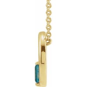 14K Yellow Gold Straight Baguette 4 X 2 Mm Natural London Blue Topaz Circle Baguette Necklace, Length: 18 In