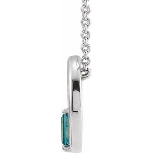 14K White Gold Straight Baguette 4 X 2 Mm Natural London Blue Topaz Circle Baguette Necklace, Length: 18 In