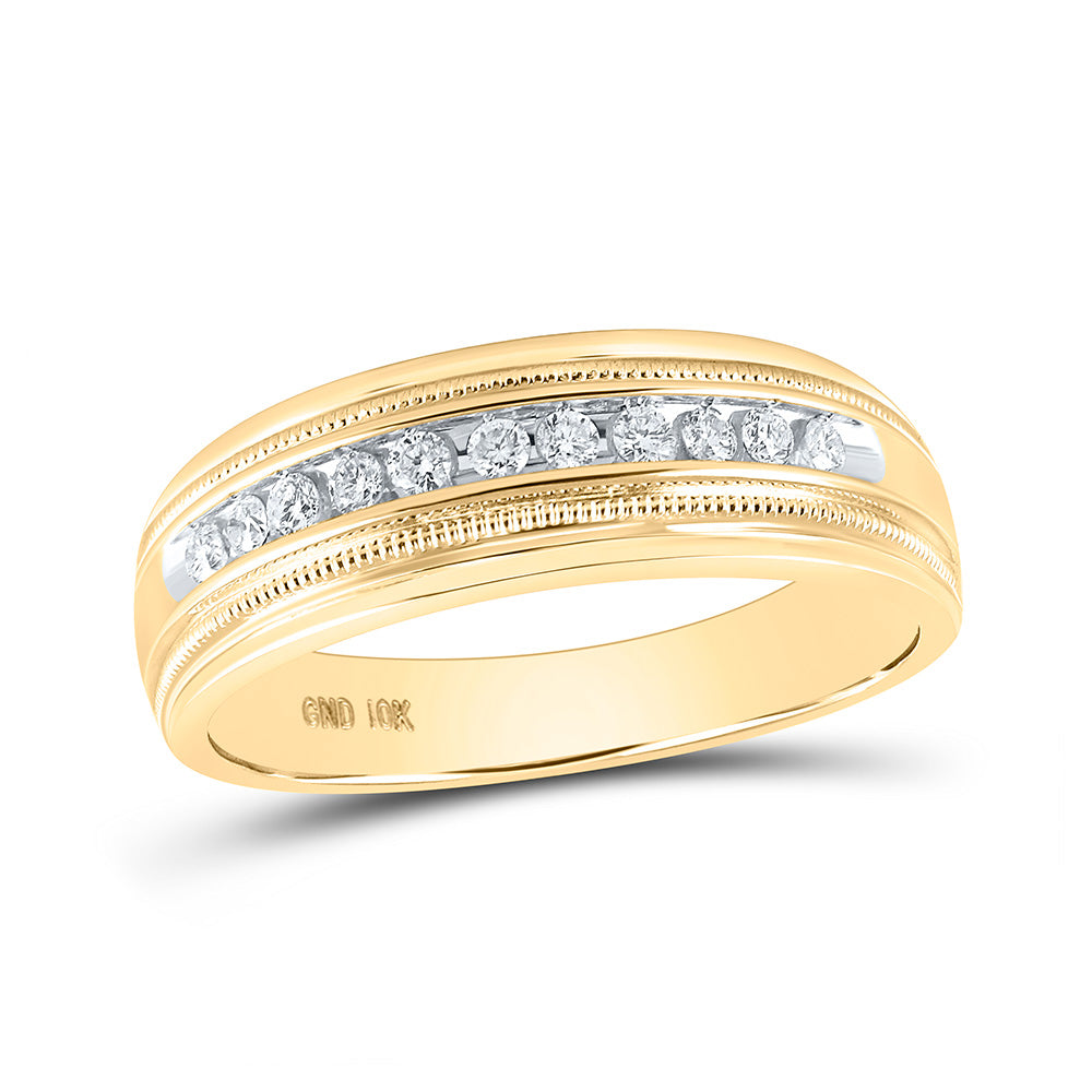 10K Yellow Or White Gold Mens Round Diamond Wedding Single Row Band Ring 1/4 Cttw, Mens Size: 7-13