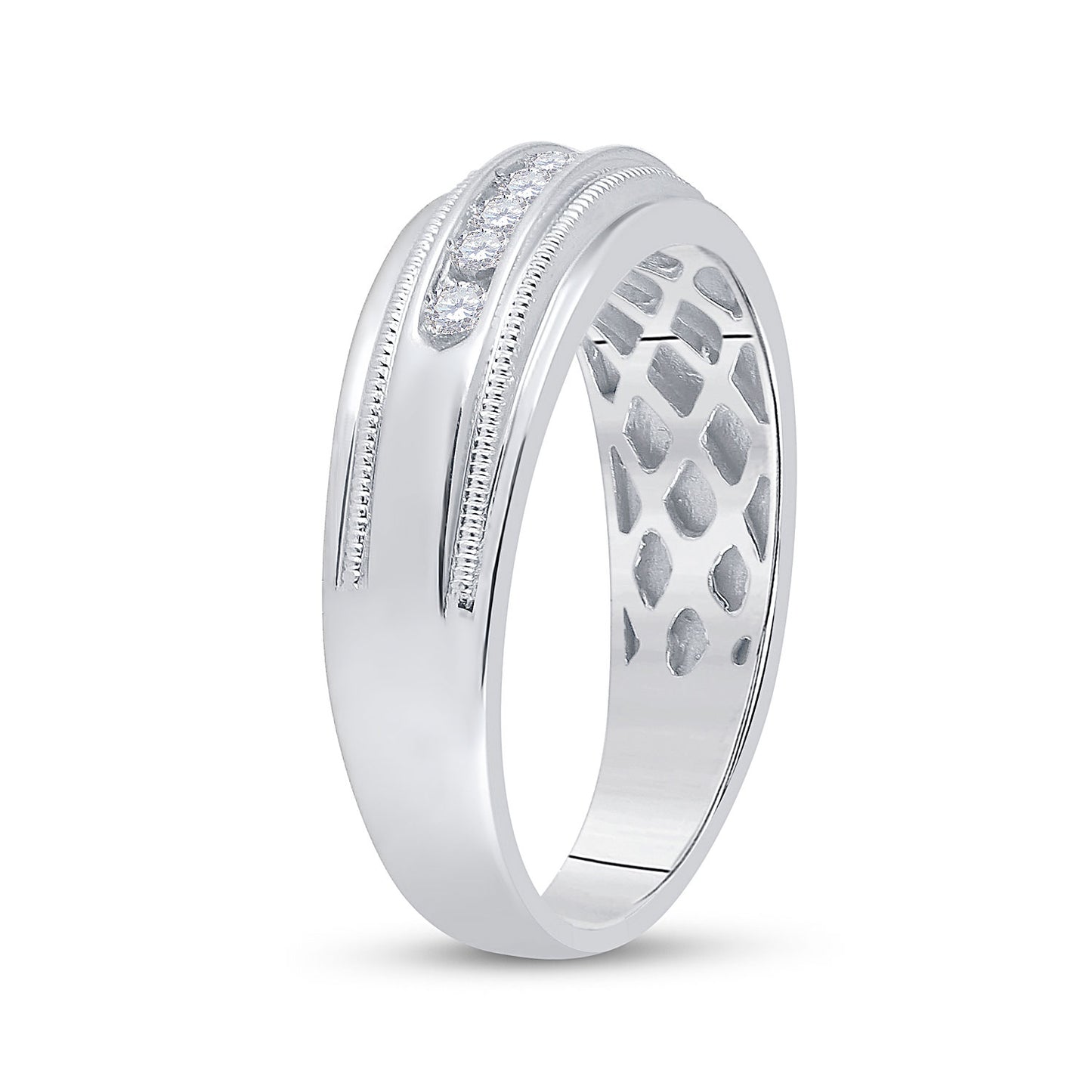 10K Yellow Or White Gold Mens Round Diamond Wedding Single Row Band Ring 1/4 Cttw, Mens Size: 7-13