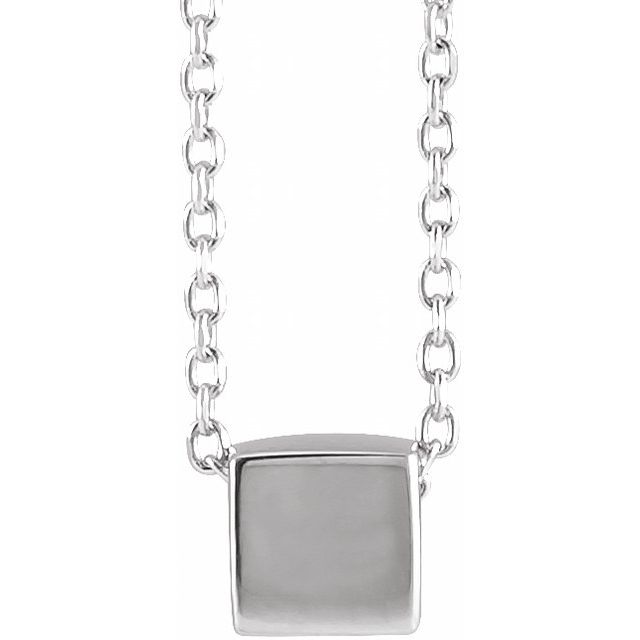 14K White Gold 5 X 5 Mm 18 In Polished Cube Necklace