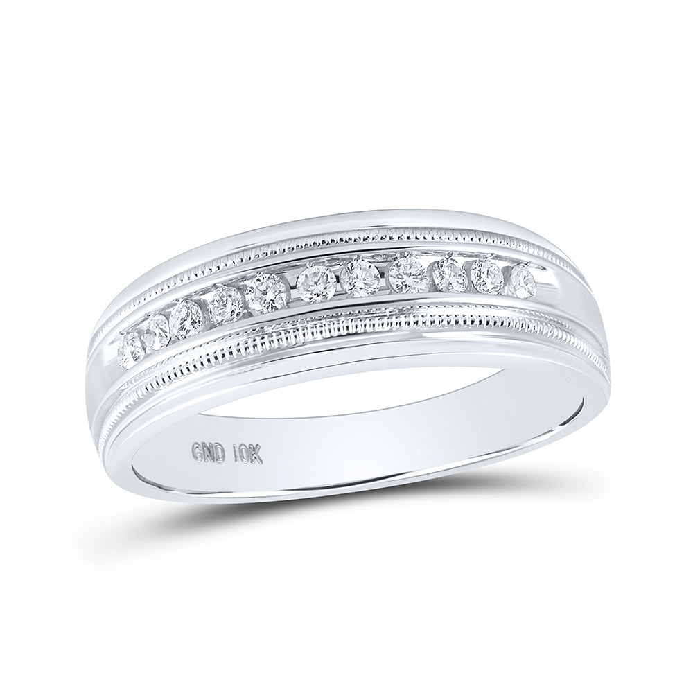 10K Yellow Or White Gold Mens Round Diamond Wedding Single Row Band Ring 1/4 Cttw, Mens Size: 7-13