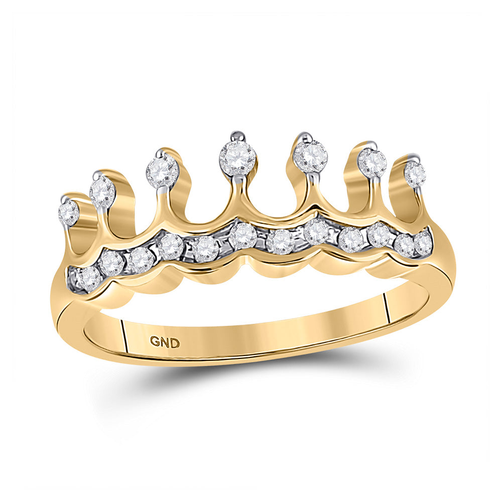 10K Yellow Gold Womens Round Diamond Crown Tiara Band Ring 1/4 Cttw, Womens Size: 5-10