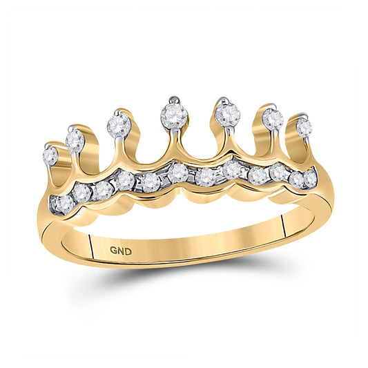 10K Yellow Gold Womens Round Diamond Crown Tiara Band Ring 1/4 Cttw, Womens Size: 5-10