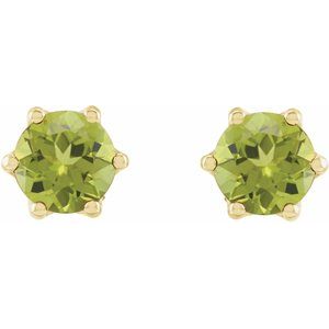 14K Yellow Gold Round 4 Mm Natural Peridot And .03 Ctw Natural Diamond Earrings