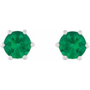 14K White Gold Round 5 Mm Natural Emerald And .03 Ctw Natural Diamond Earrings