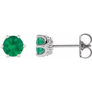 14K White Gold Round 5 Mm Natural Emerald And .03 Ctw Natural Diamond Earrings