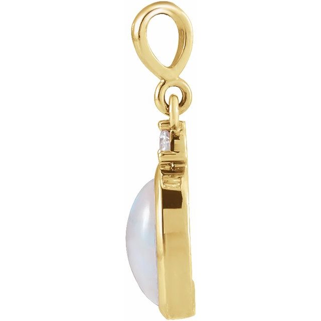 14K Yellow Or White Gold Oval I1, G-H Polished Natural Ethiopian Opal And Natural Diamond Bezel-Set Cabochon Pendant